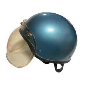 1960s Helmet Gran Prix Motorcycle Open Face Bubble Shield Metallic Miami Blue